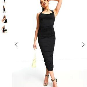 NWT ASOS Black Cowl Halter Ruched Open Back SEXY Dress | Size 6 Medium SOLD OUT!